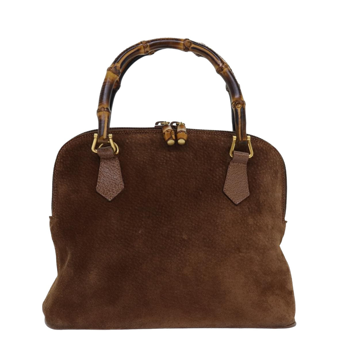 GUCCI Bamboo Hand Bag Suede Brown 76832