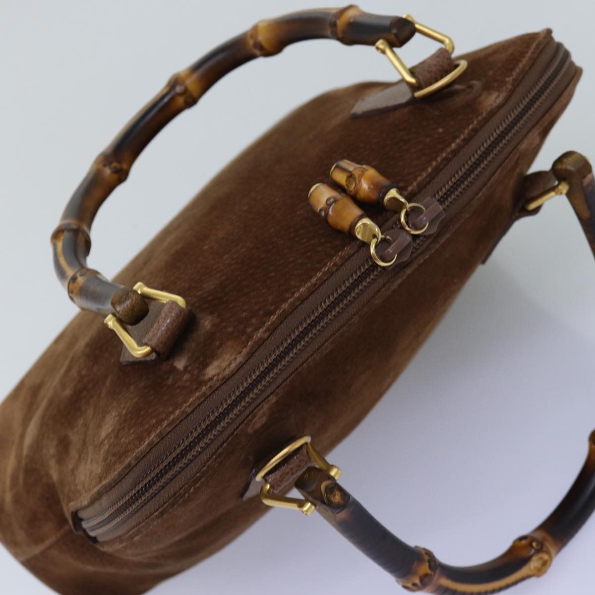 GUCCI Bamboo Hand Bag Suede Brown 76832