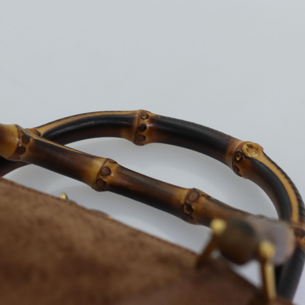 GUCCI Bamboo Hand Bag Suede Brown 76832