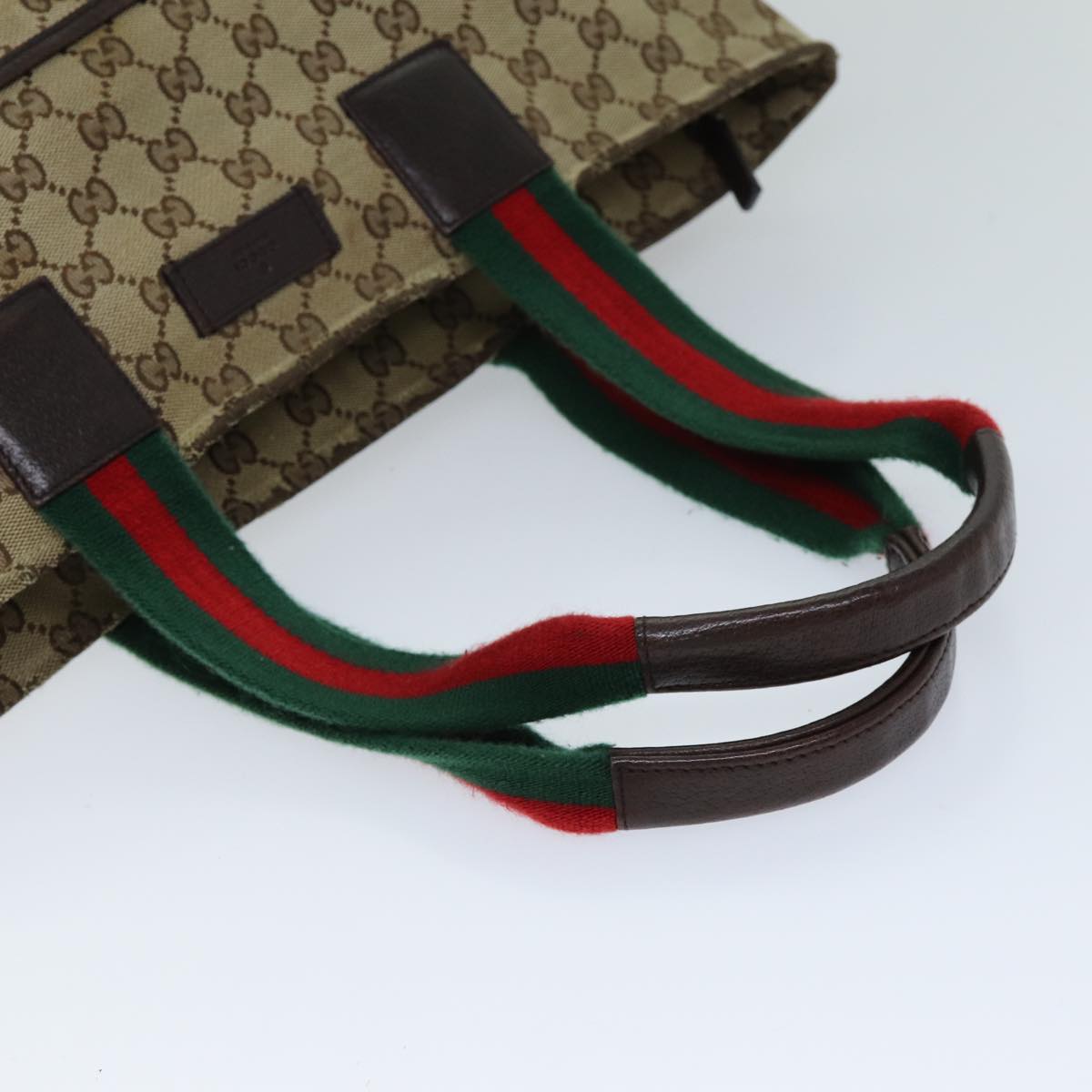GUCCI GG Canvas Web Sherry Line Tote Bag Beige Red Green 155524 76844