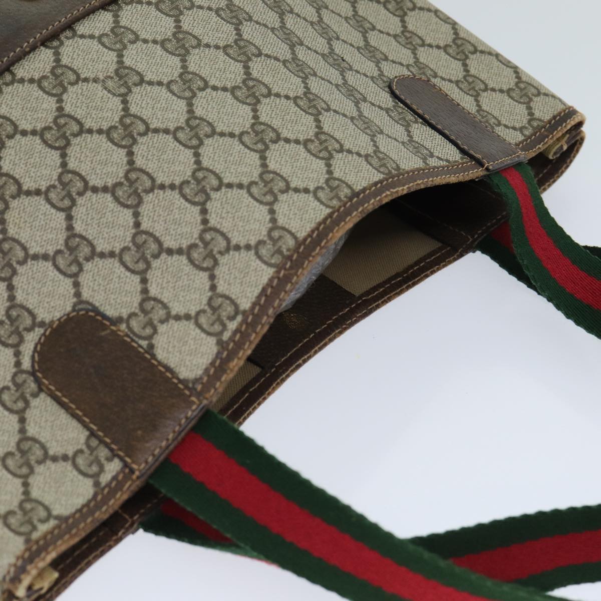 GUCCI GG Supreme Web Sherry Line Tote Bag PVC Beige Red 002 4487 39 76846