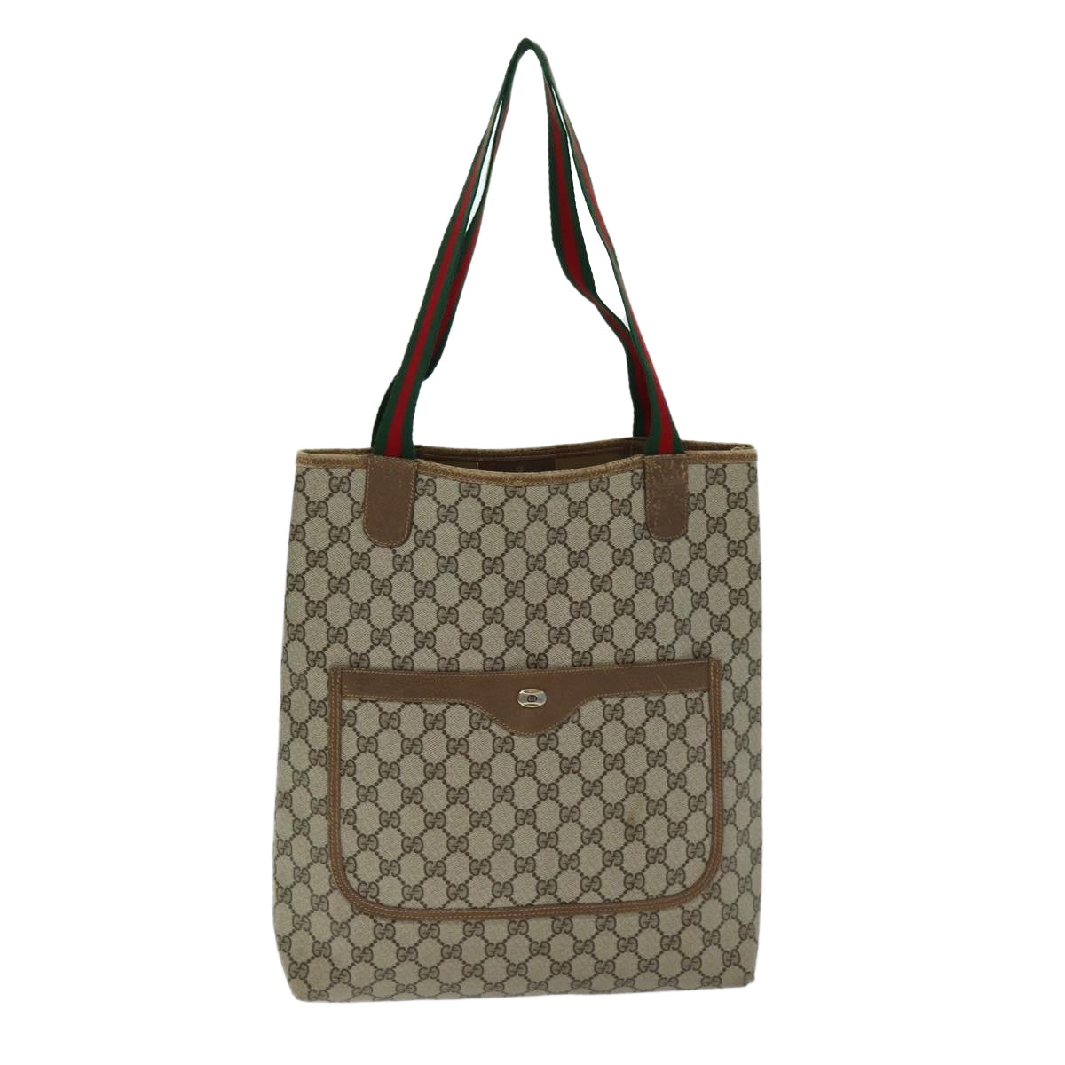 GUCCI GG Supreme Web Sherry Line Tote Bag PVC Beige Red 39 02 003 76847