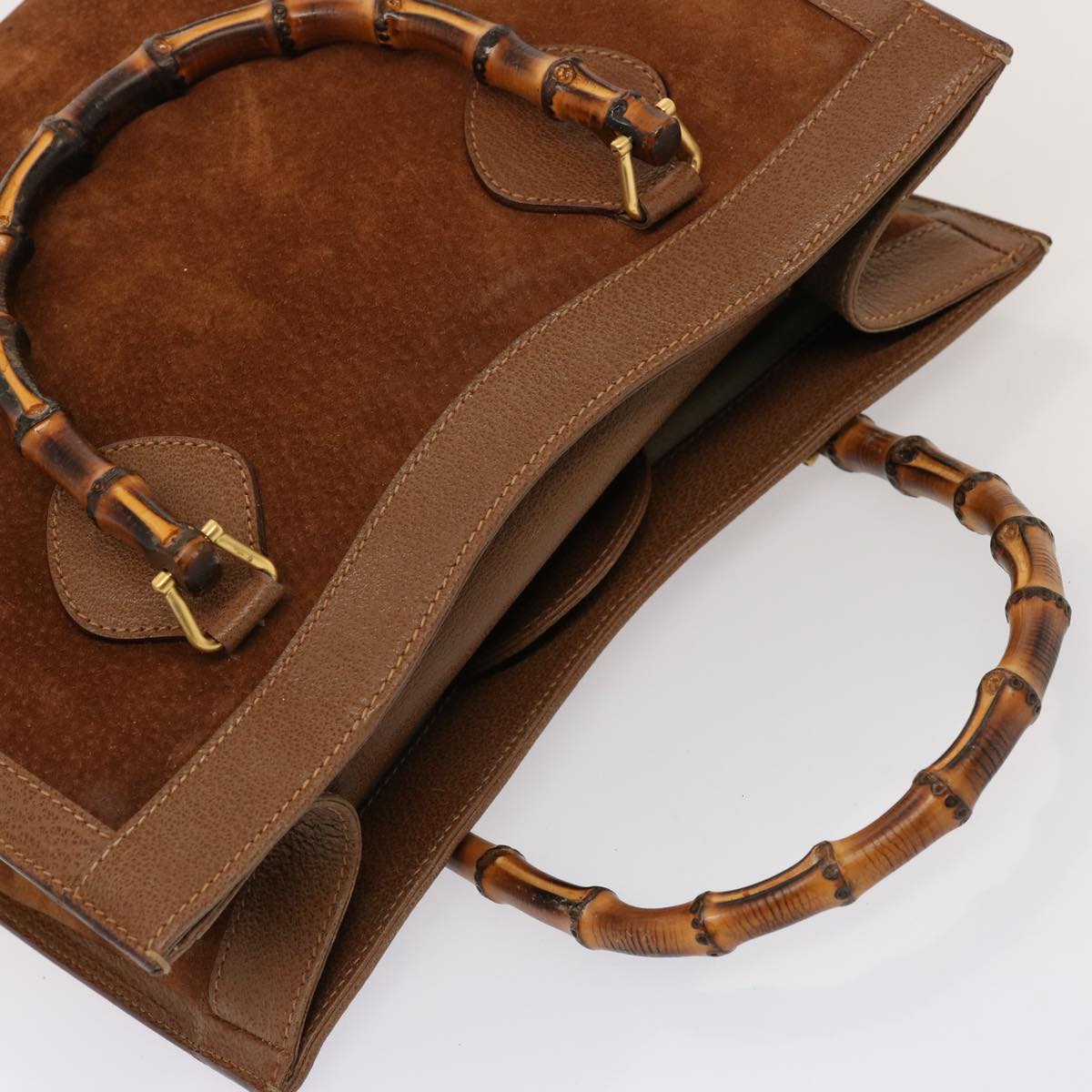 GUCCI Bamboo Tote Bag Suede Leather Brown 002 853 0260 76848