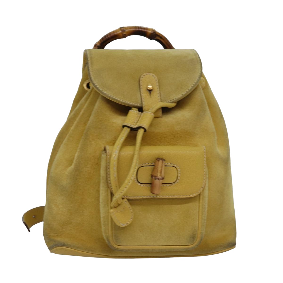 GUCCI Bamboo Backpack Suede Leather Yellow 003 2058 0030 76895