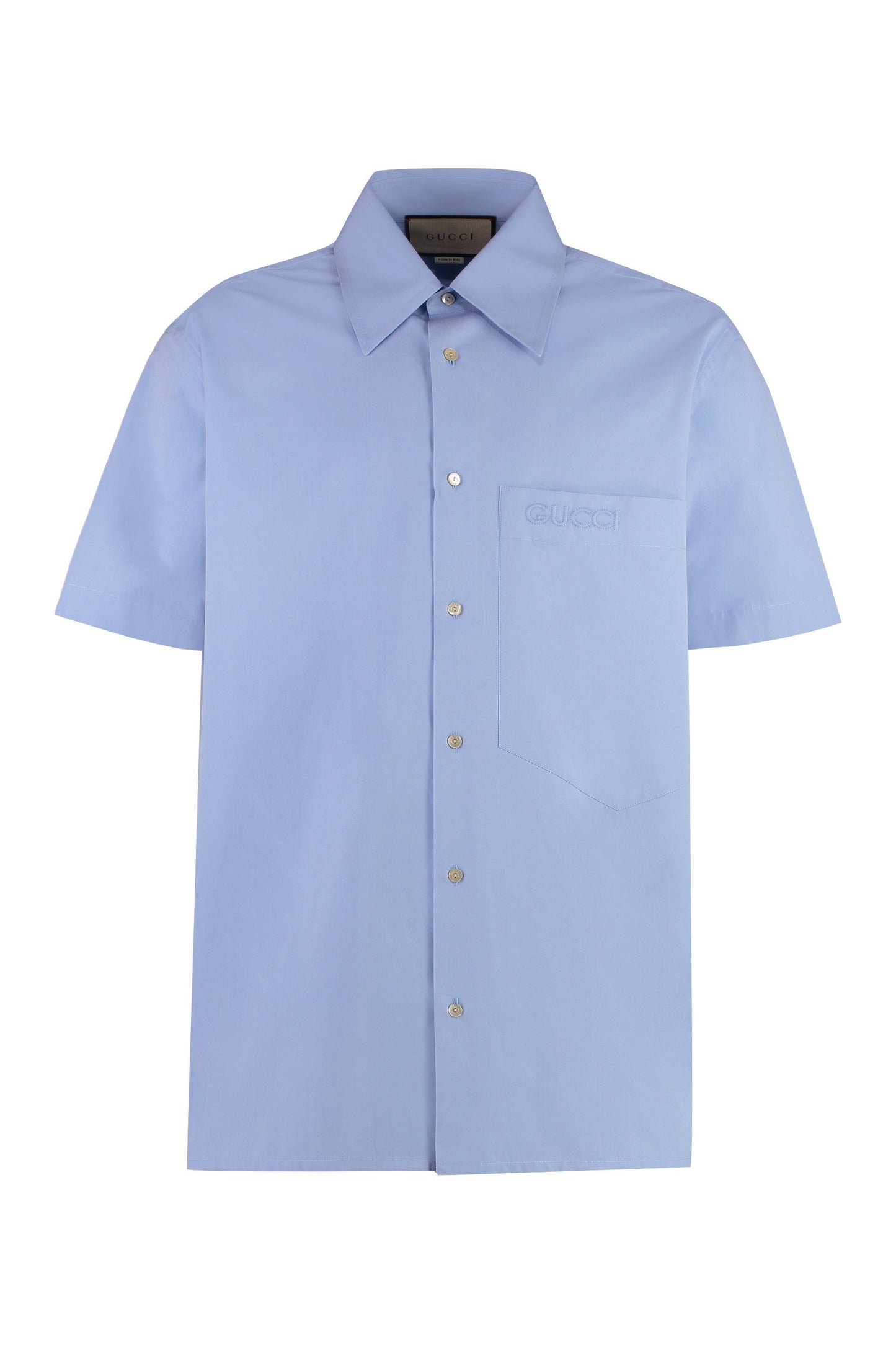 GUCCI Men's Short Sleeve Cotton Shirt with Front Pocket and Side Slits