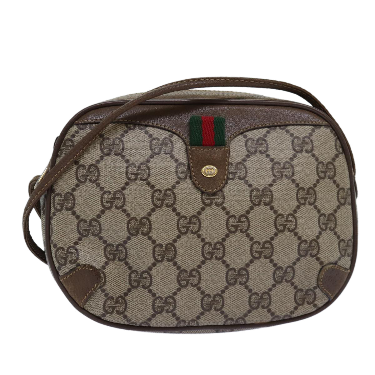 GUCCI GG Supreme Web Sherry Line Shoulder Bag PVC Beige Red 89 02 066 76990