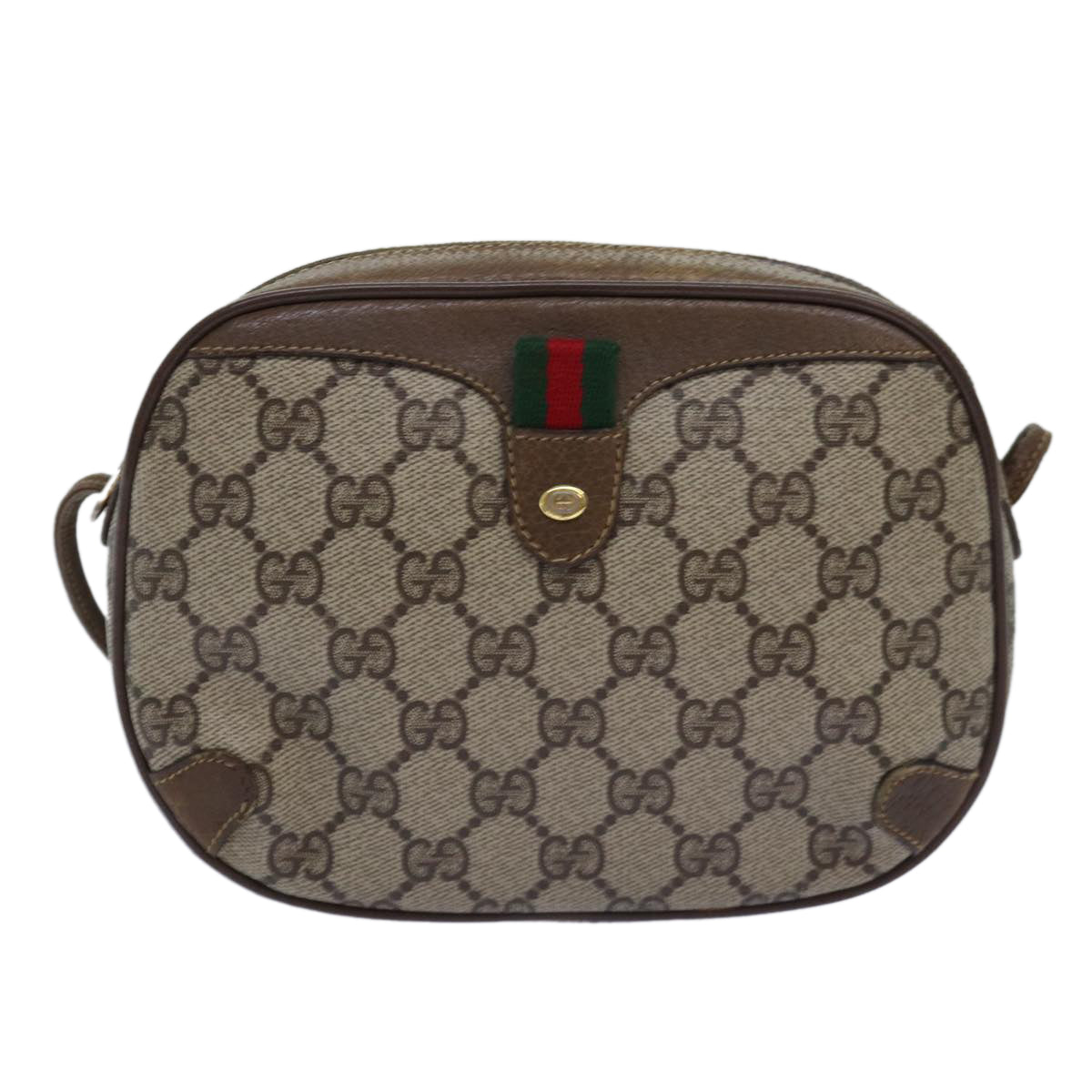 GUCCI GG Supreme Web Sherry Line Shoulder Bag PVC Beige Red 89 02 066 76990