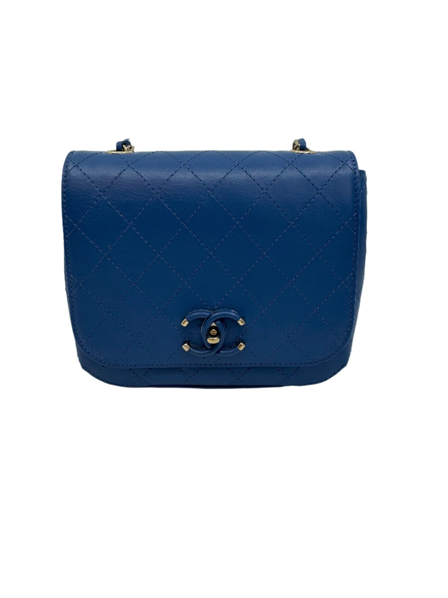 Chanel Blue Calfskin Small Covered CC Flap Bag