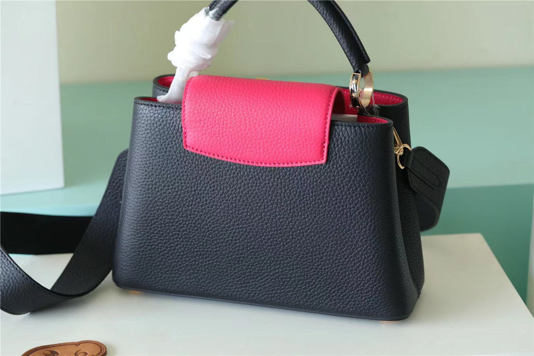 LV Capucines GLAMI Taurillon Black/ Rose Berlingot For Women, WomenÃ¢â‚¬â„¢s Bags, Shoulder And Crossbody Bags 10.6in/27cm LV