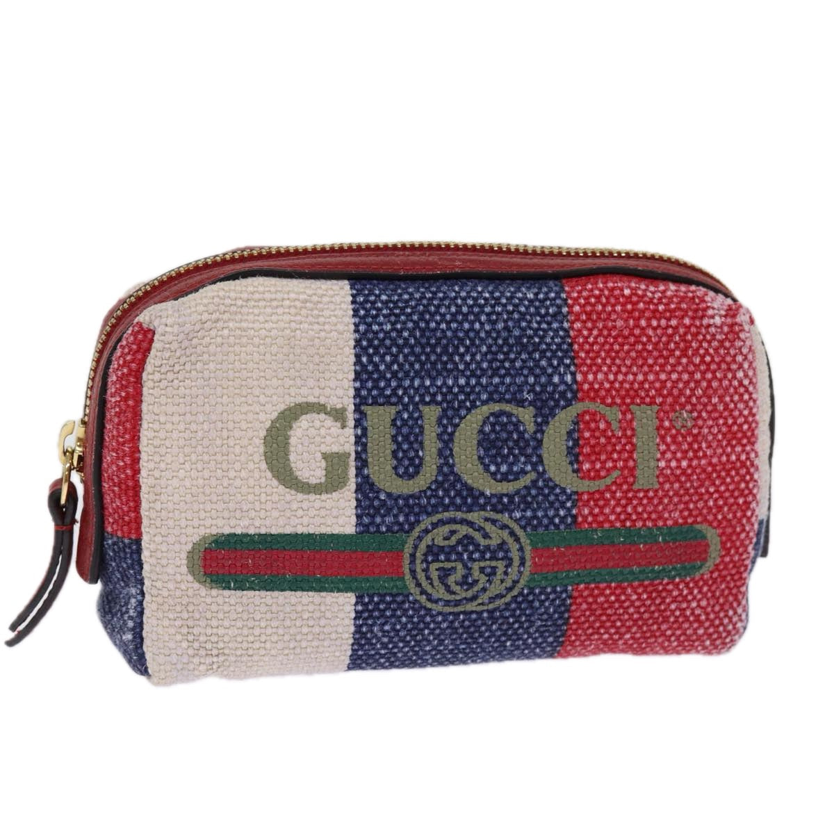 GUCCI Sherry Line Pouch Canvas Red Navy 77003
