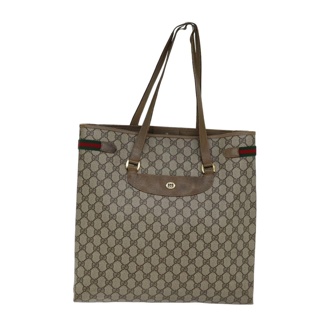 GUCCI GG Supreme Web Sherry Line Tote Bag PVC Beige Red 39 02 091 77021