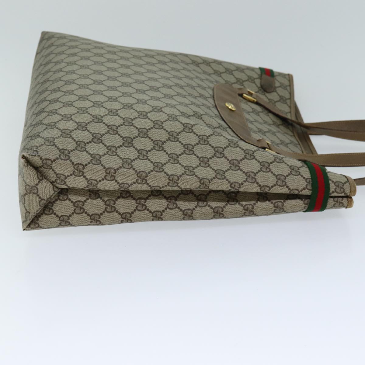 GUCCI GG Supreme Web Sherry Line Tote Bag PVC Beige Red 39 02 091 77021