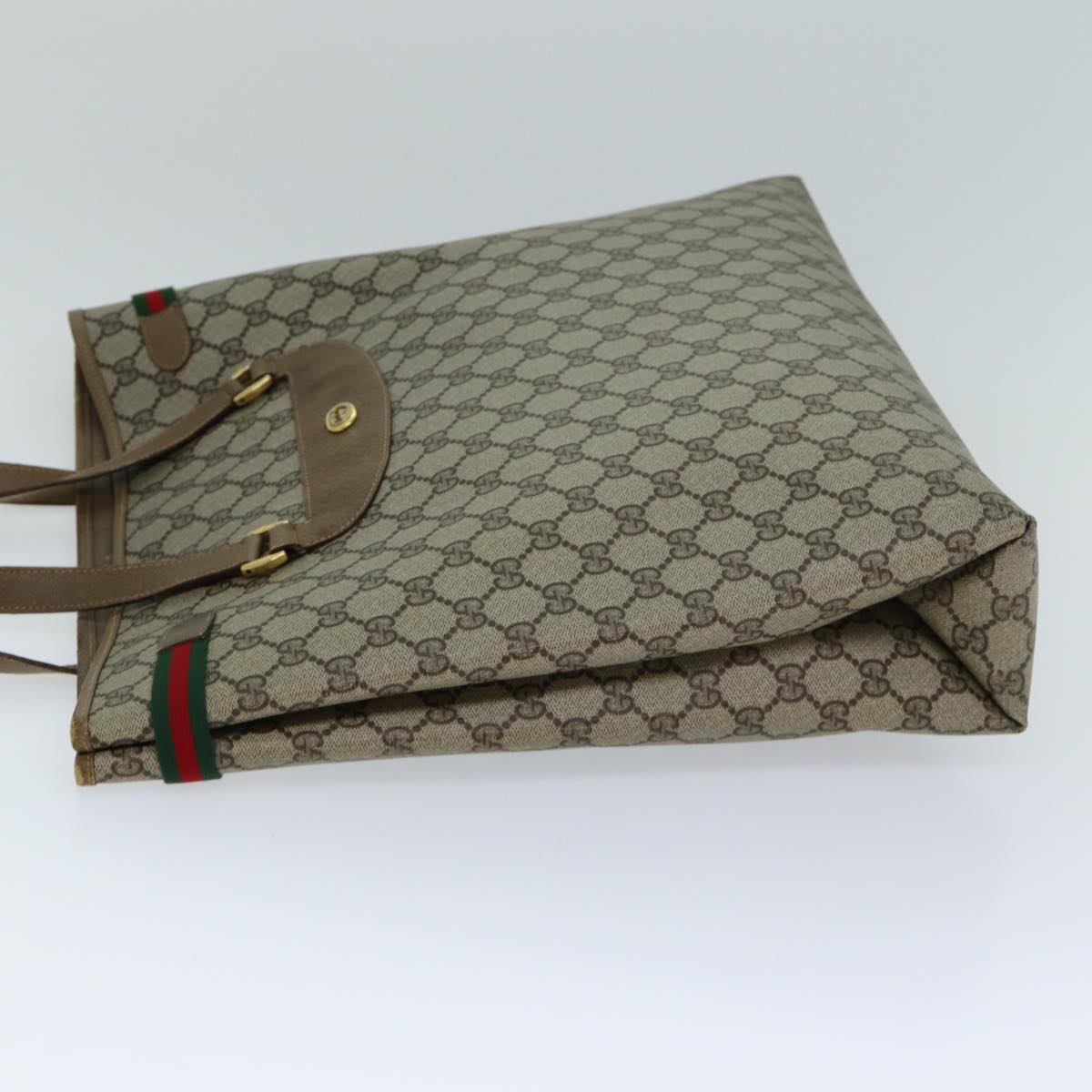 GUCCI GG Supreme Web Sherry Line Tote Bag PVC Beige Red 39 02 091 77021