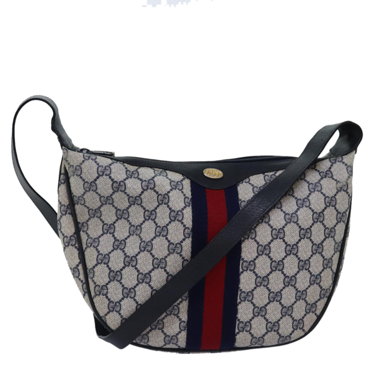 GUCCI GG Supreme Sherry Line Shoulder Bag PVC Navy Red 10 01 3840 77027