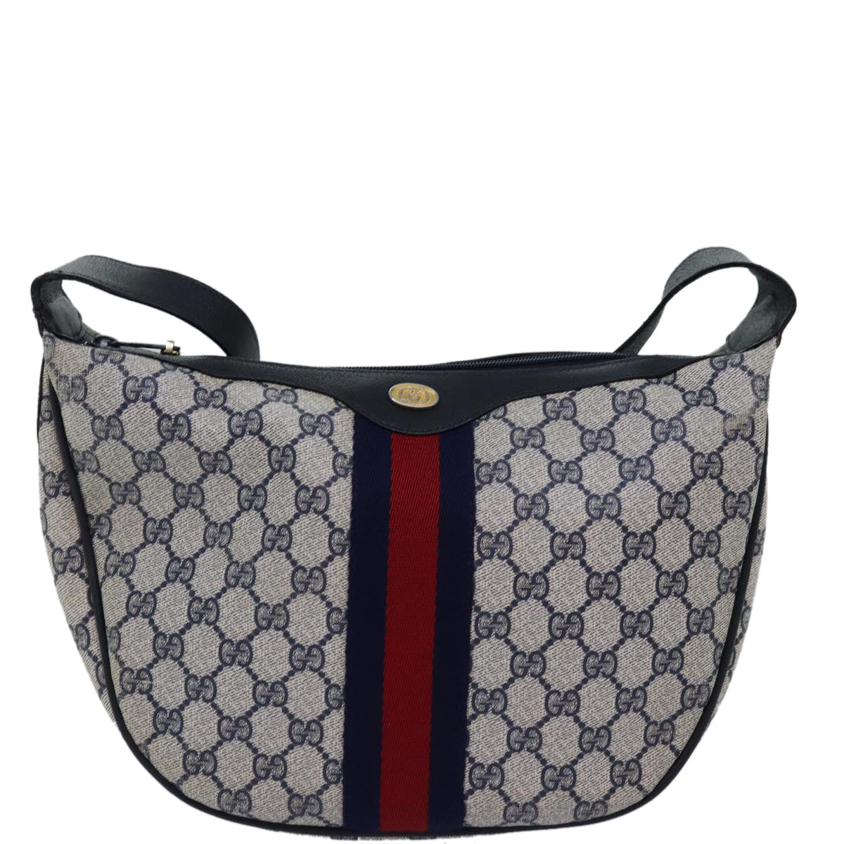 GUCCI GG Supreme Sherry Line Shoulder Bag PVC Navy Red 10 01 3840 77027