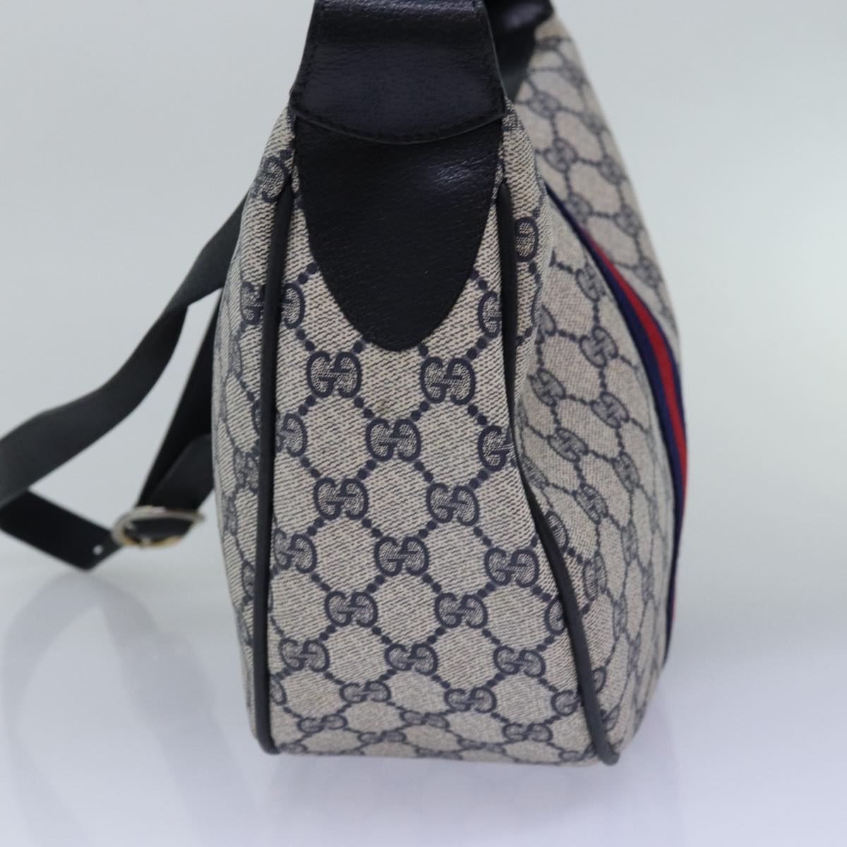 GUCCI GG Supreme Sherry Line Shoulder Bag PVC Navy Red 10 01 3840 77027