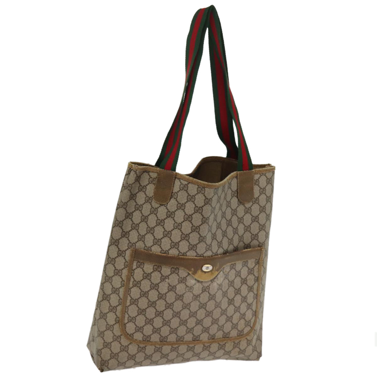 GUCCI GG Supreme Web Sherry Line Tote Bag PVC Beige Red 39 02 003 77093