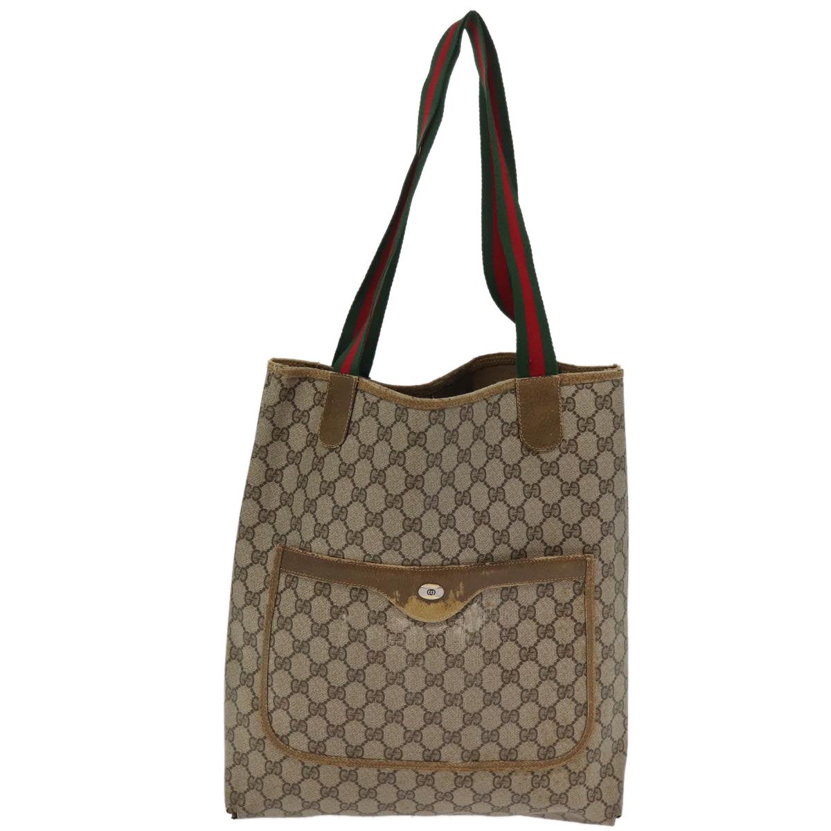GUCCI GG Supreme Web Sherry Line Tote Bag PVC Beige Red 39 02 003 77093