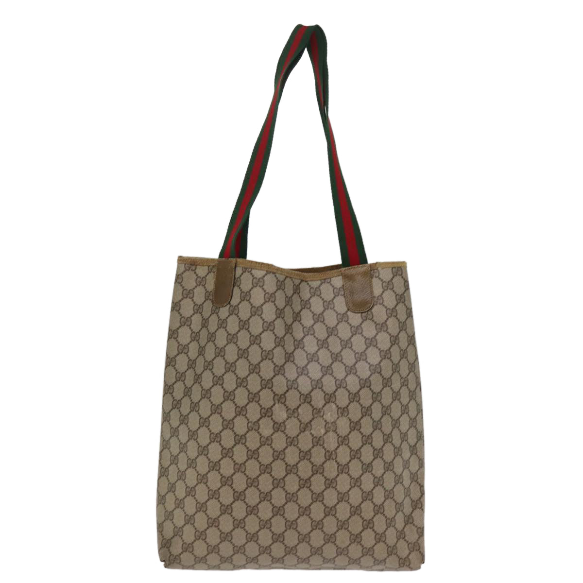 GUCCI GG Supreme Web Sherry Line Tote Bag PVC Beige Red 39 02 003 77093