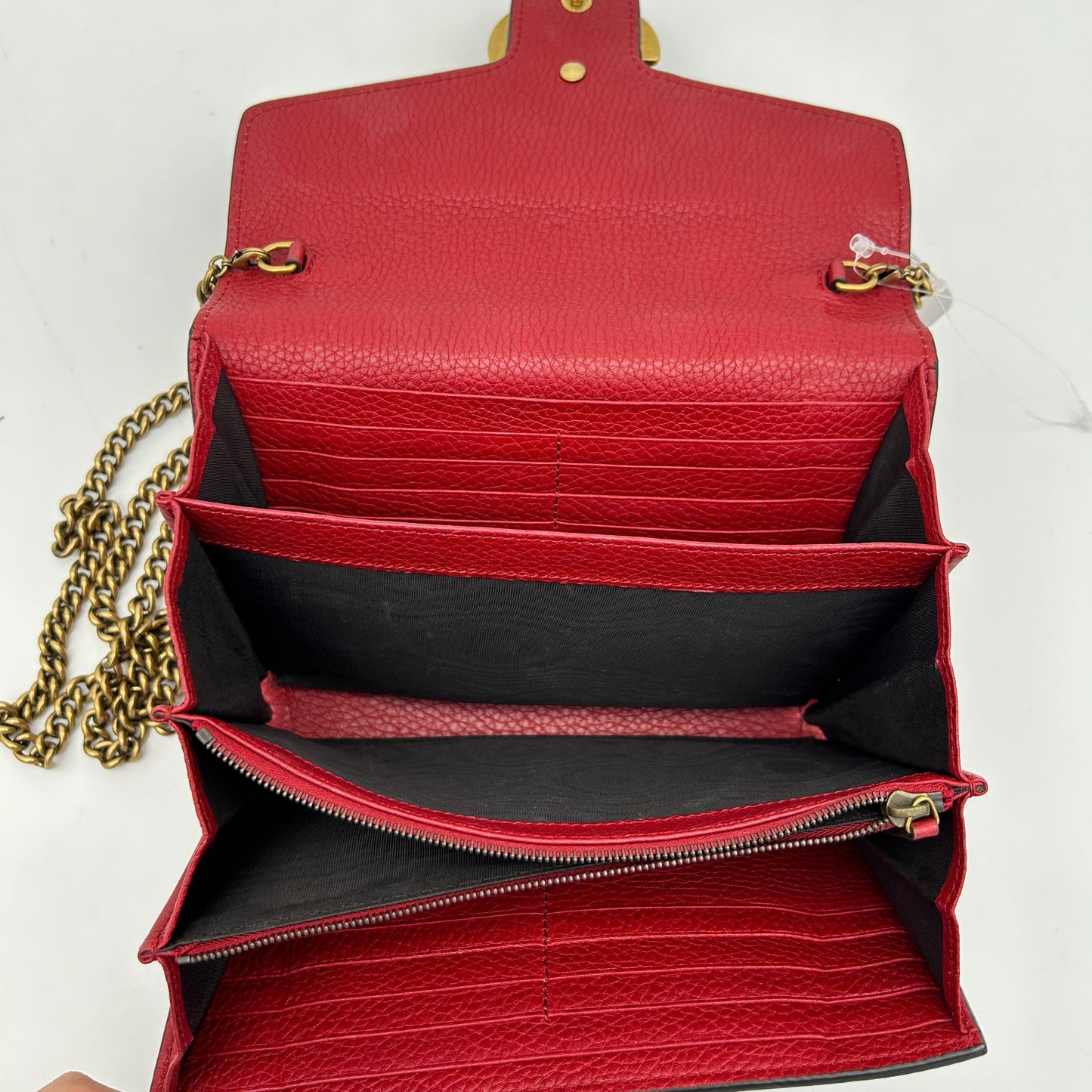Gucci Red Leather GG Marmont Wallet On Chain Mini