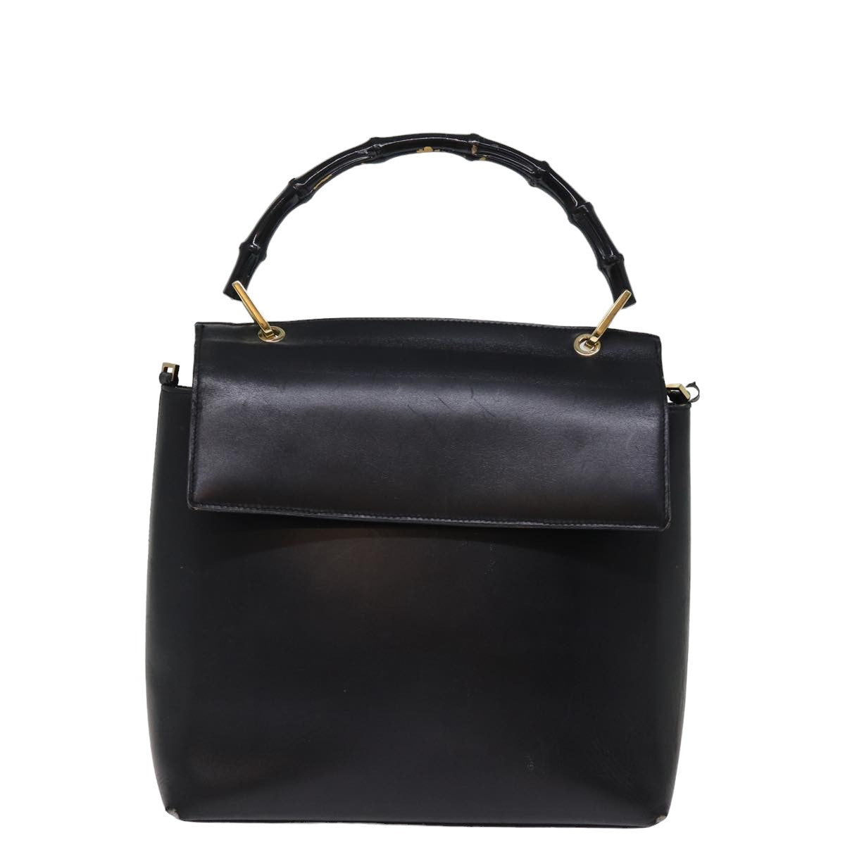 GUCCI Bamboo Hand Bag Leather 2way Black 77367