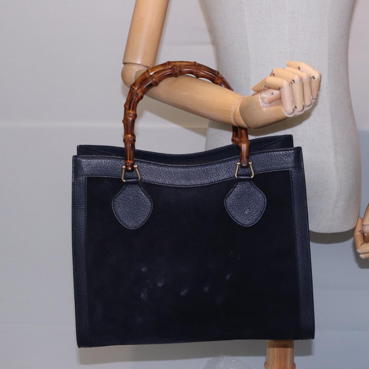 GUCCI Bamboo Tote Bag Suede Navy 002 0260 2615 77479