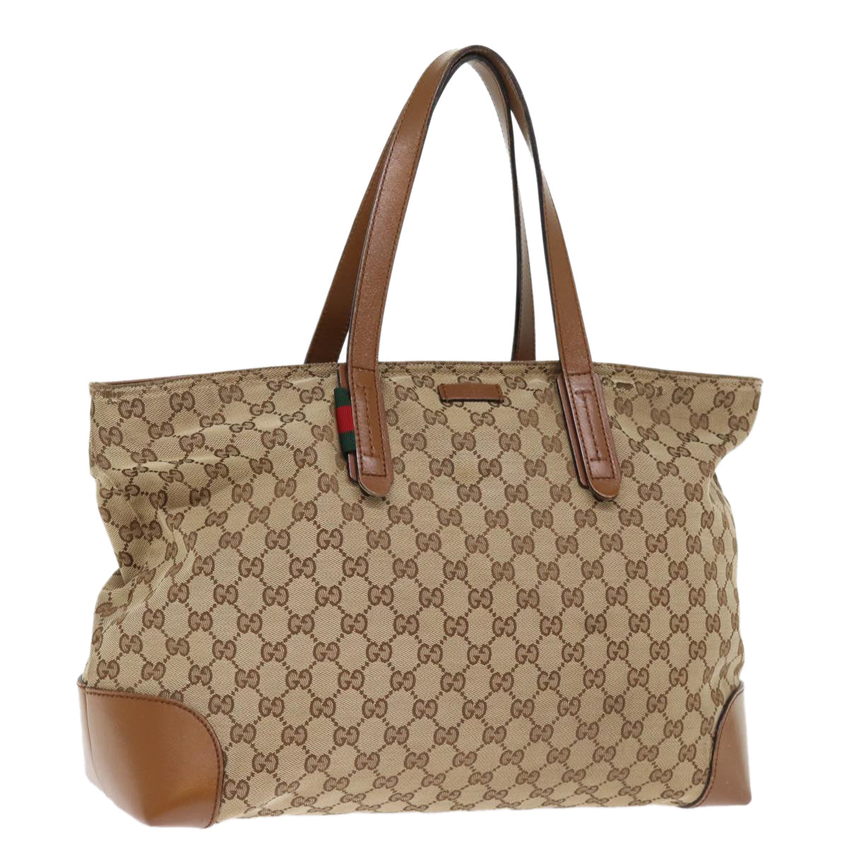 GUCCI GG Canvas Web Sherry Line Tote Bag Beige Red Green 308928 77492