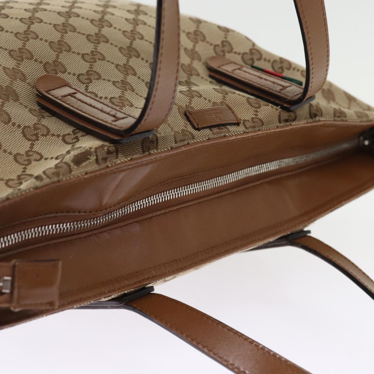 GUCCI GG Canvas Web Sherry Line Tote Bag Beige Red Green 308928 77492