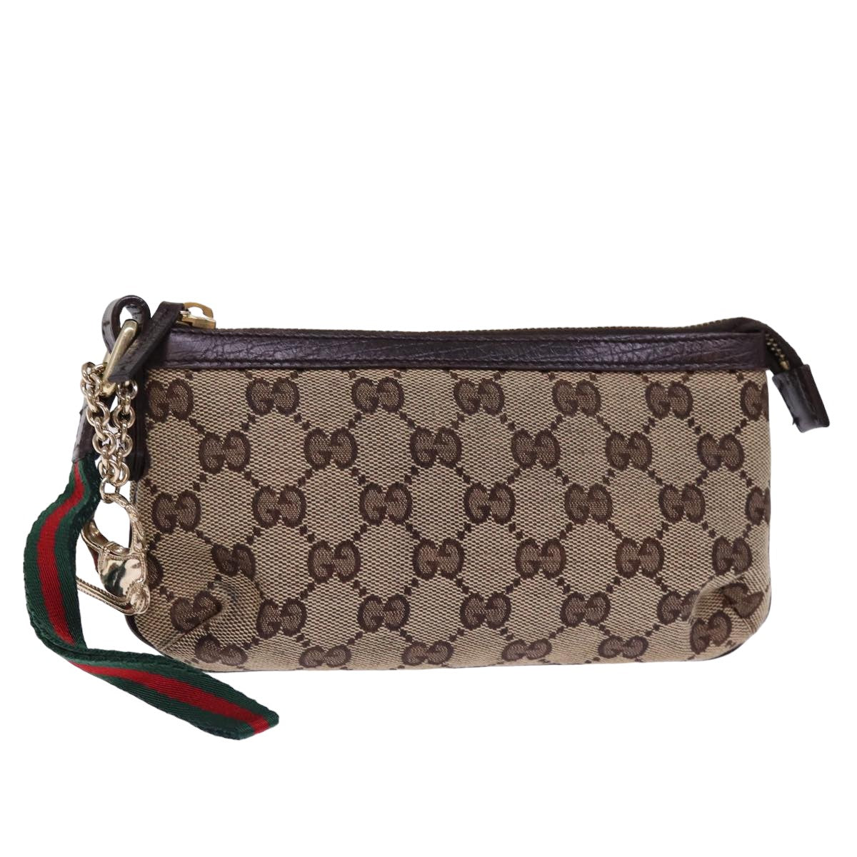 GUCCI GG Canvas Web Sherry Line Pouch Beige Red Green 152507 77633