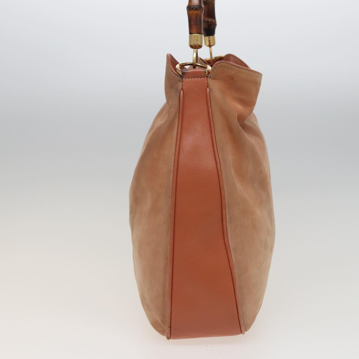 GUCCI Bamboo Shoulder Bag Suede 2way Beige 001 58 1577 77654