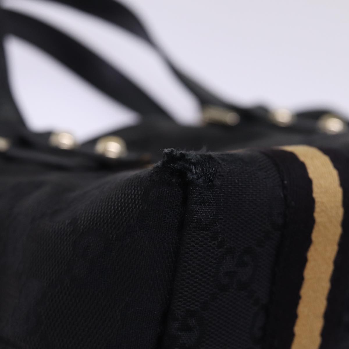 GUCCI GG Canvas Sherry Line Tote Bag Black White 139261 77661