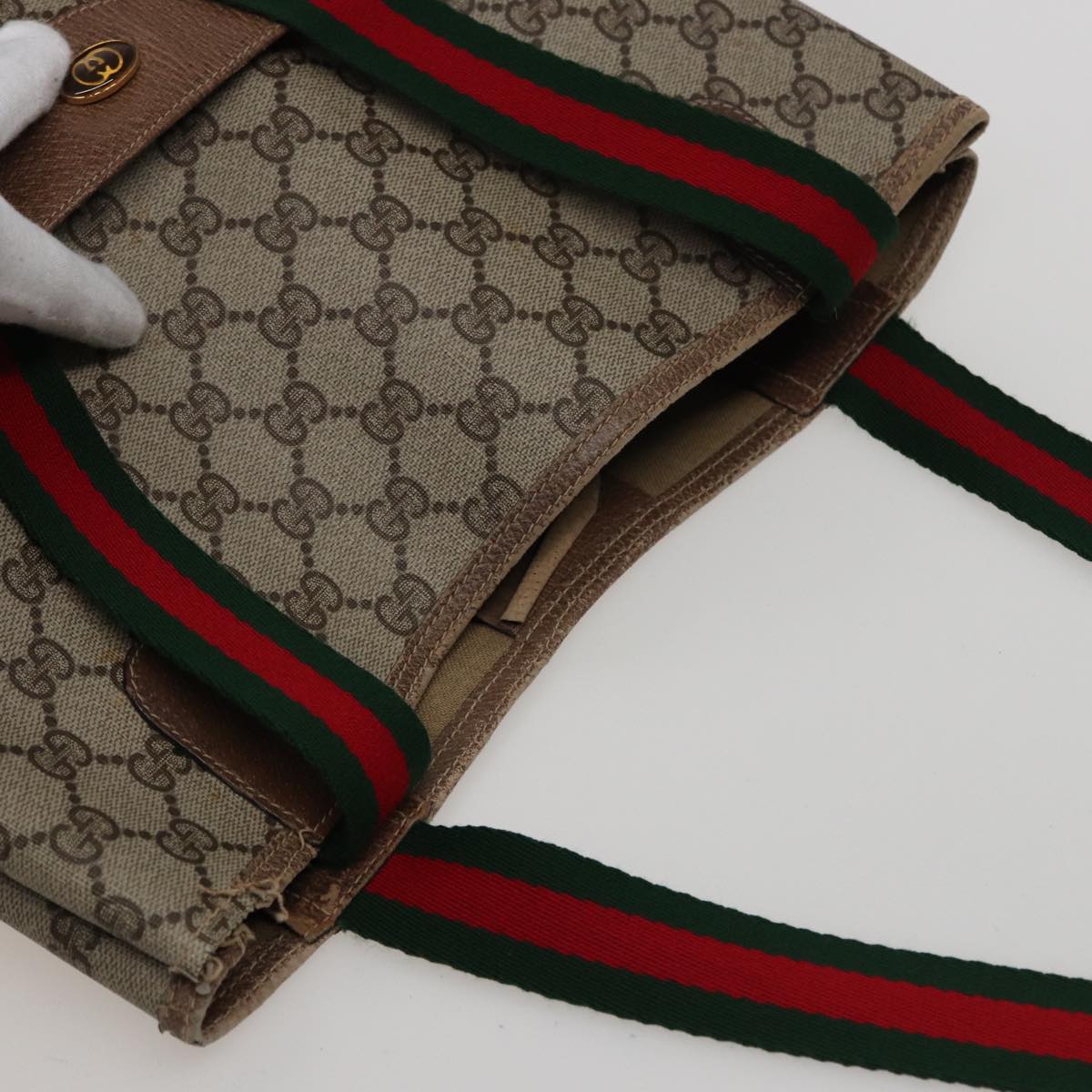 GUCCI GG Supreme Web Sherry Line Tote Bag PVC Beige Red 39 02 003 77664