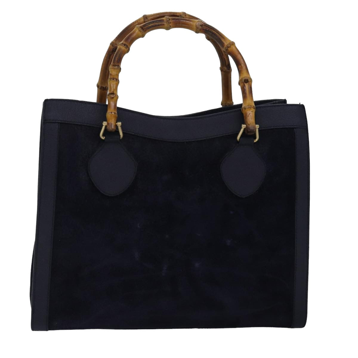 GUCCI Bamboo Hand Bag Suede Navy 77669