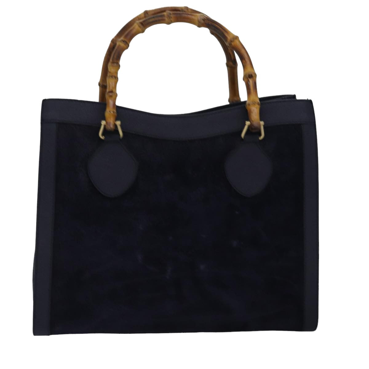 GUCCI Bamboo Hand Bag Suede Navy 77669