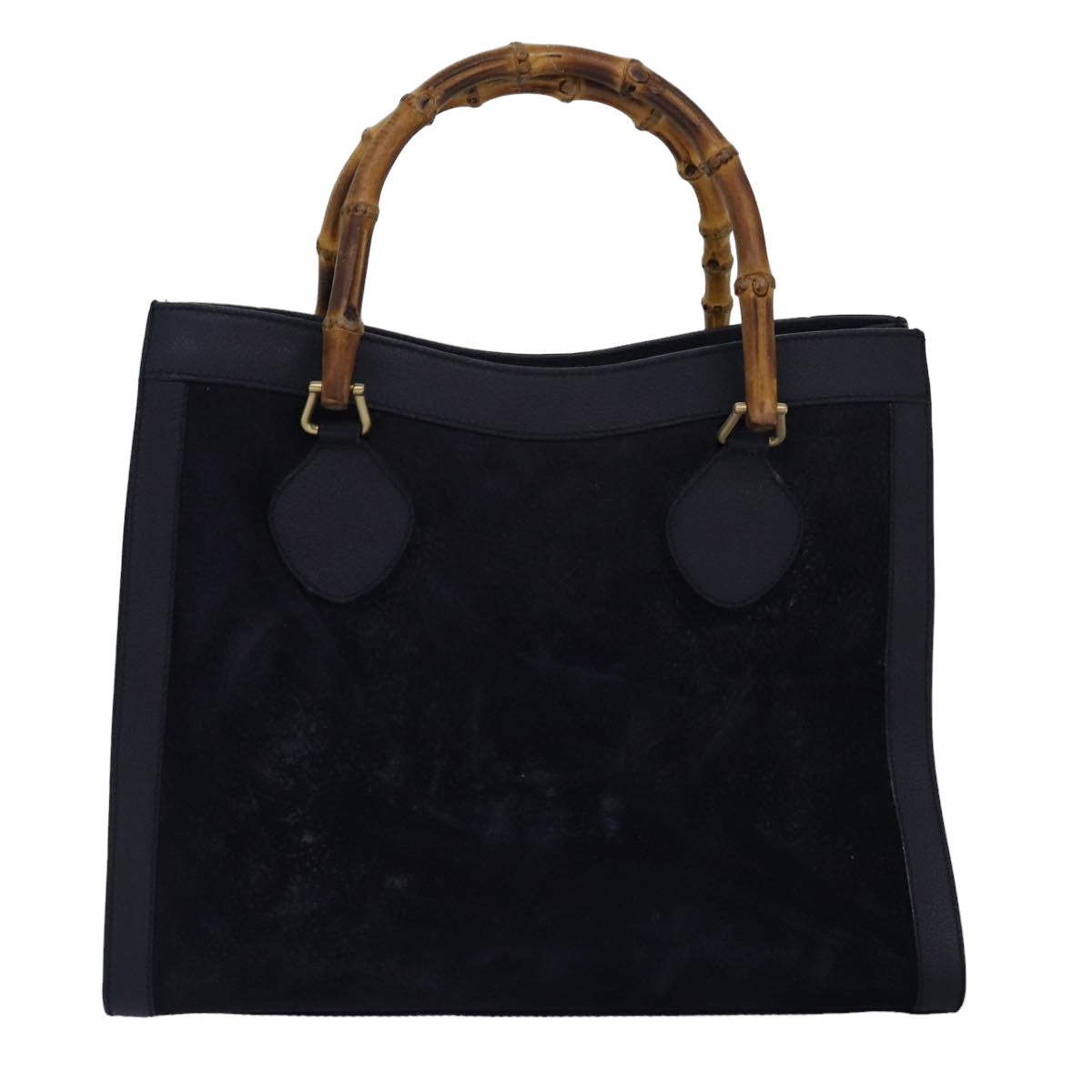 GUCCI Bamboo Hand Bag Suede Navy 77669