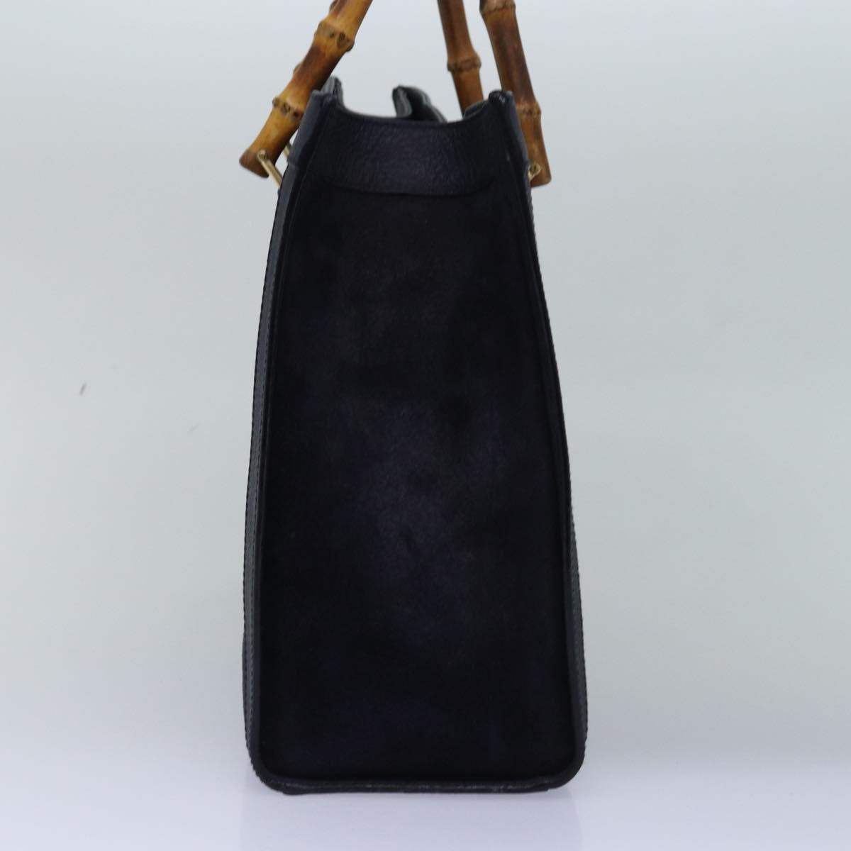 GUCCI Bamboo Hand Bag Suede Navy 77669
