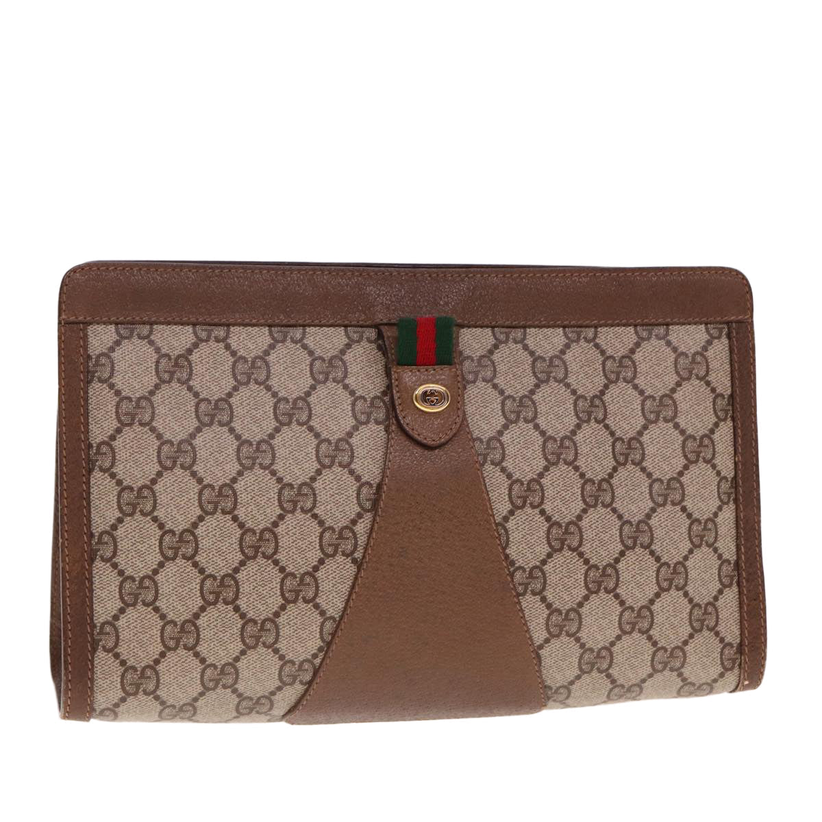 GUCCI GG Supreme Web Sherry Line Clutch Bag PVC Beige Red 89 01 033 77681
