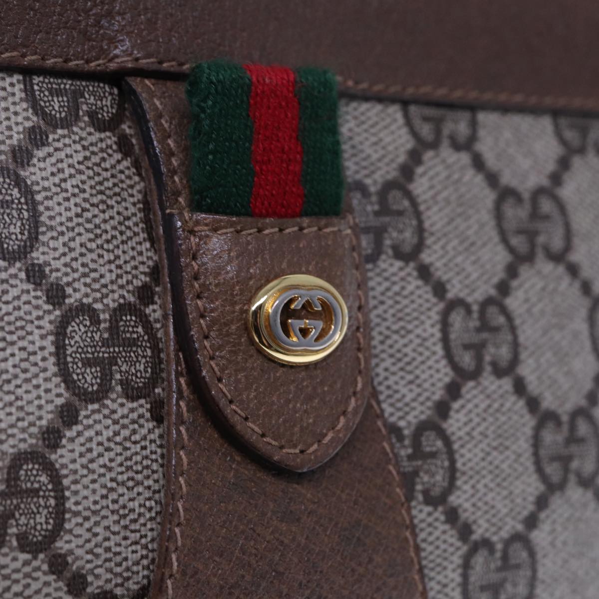 GUCCI GG Supreme Web Sherry Line Clutch Bag PVC Beige Red 89 01 033 77681