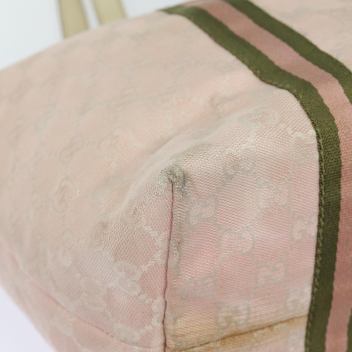 GUCCI GG Canvas Sherry Line Tote Bag Khaki Pink 139260 77690