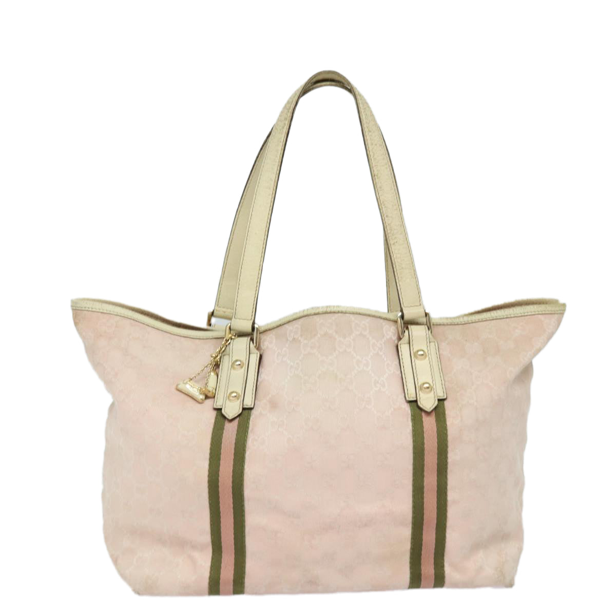 GUCCI GG Canvas Sherry Line Tote Bag Khaki Pink 139260 77690