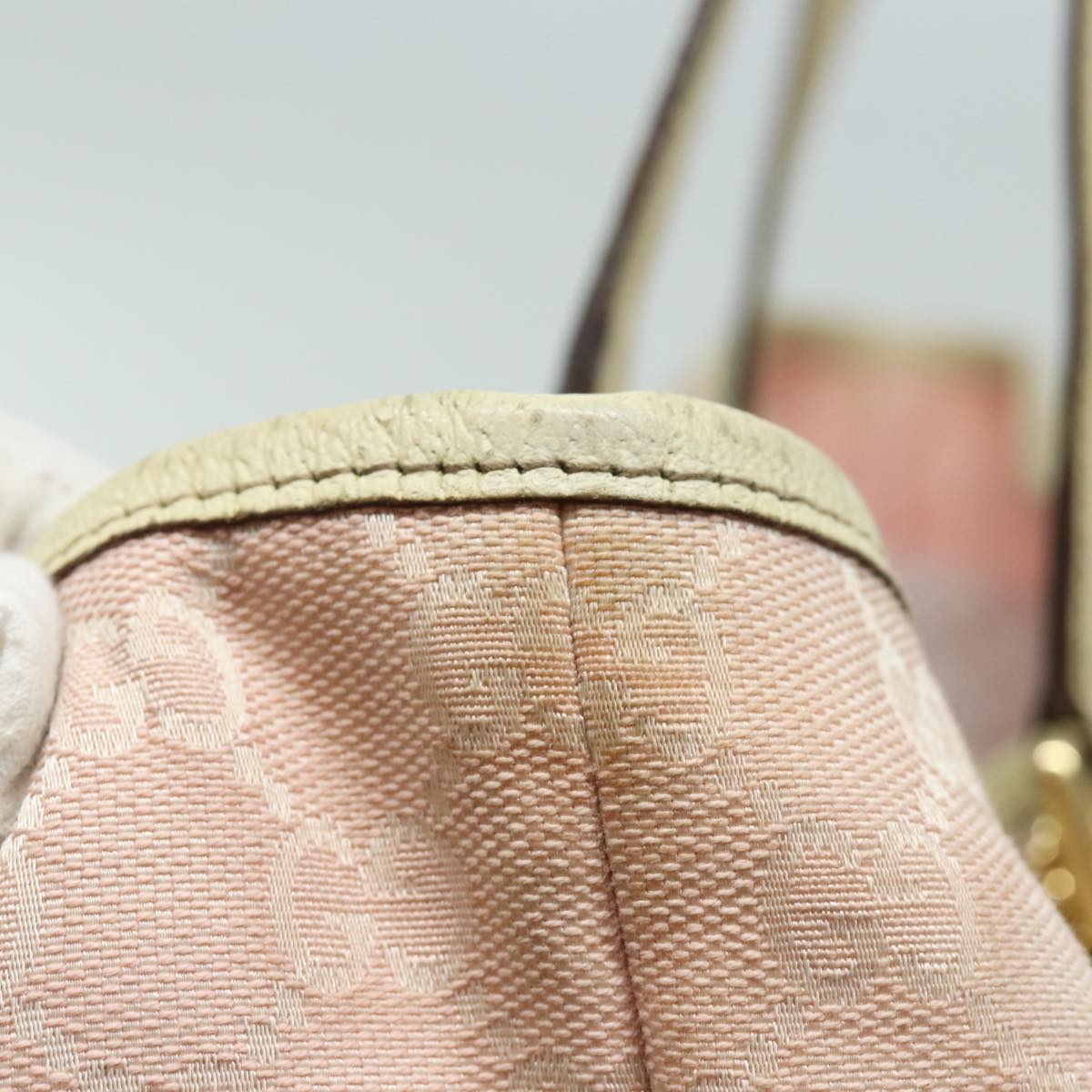 GUCCI GG Canvas Sherry Line Tote Bag Khaki Pink 139260 77690