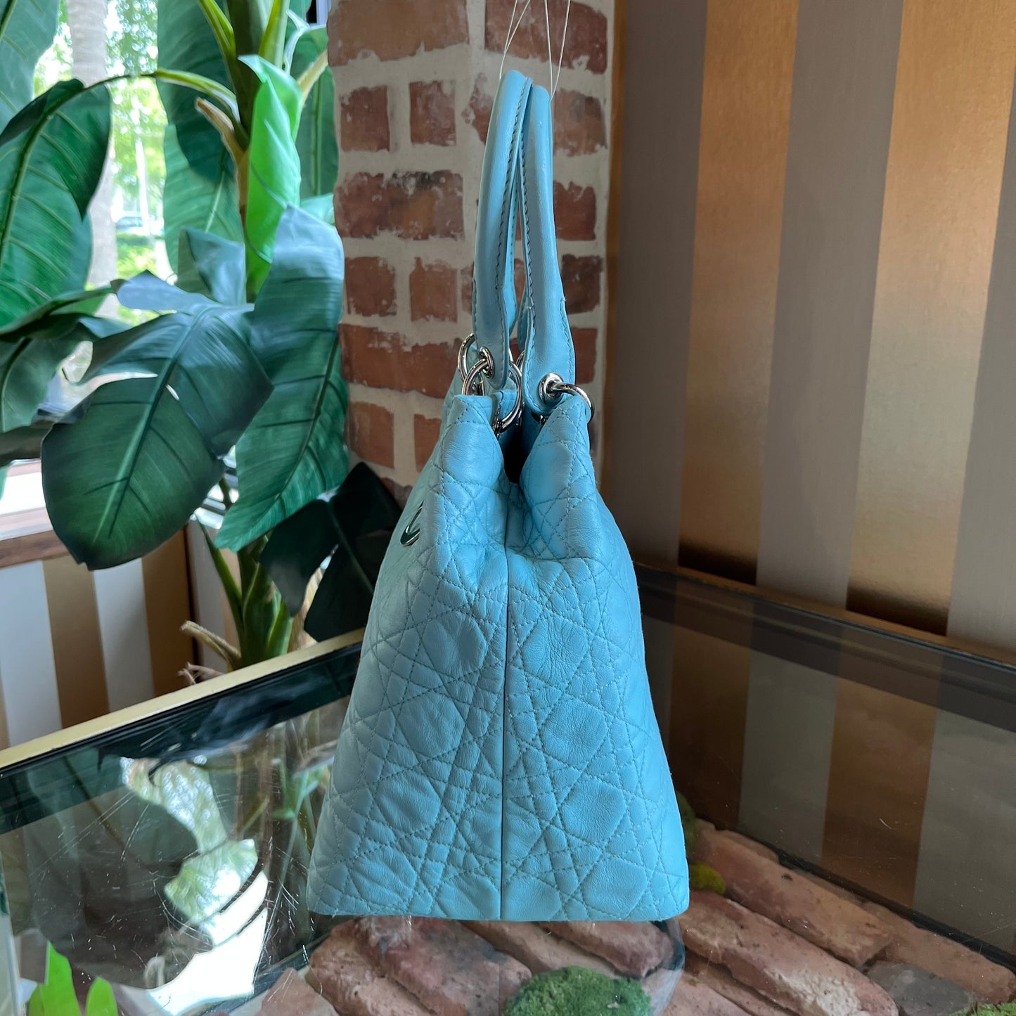 CHRISTIAN DIOR Cannage Lady Dior Blue Handbag