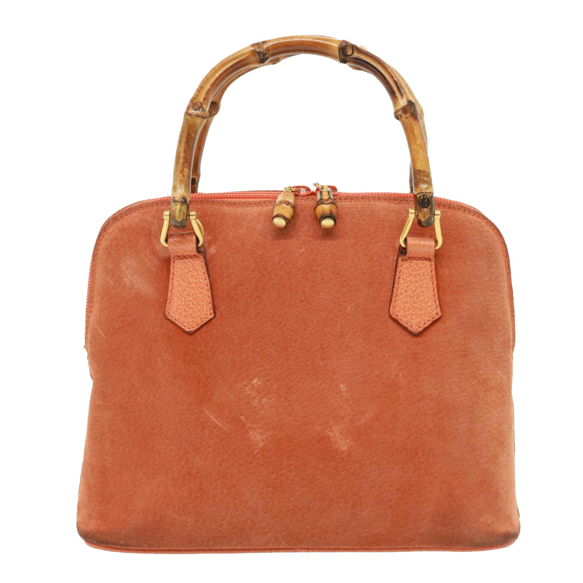 GUCCI Bamboo Hand Bag Suede 2way Orange 000 1274 0290 77736
