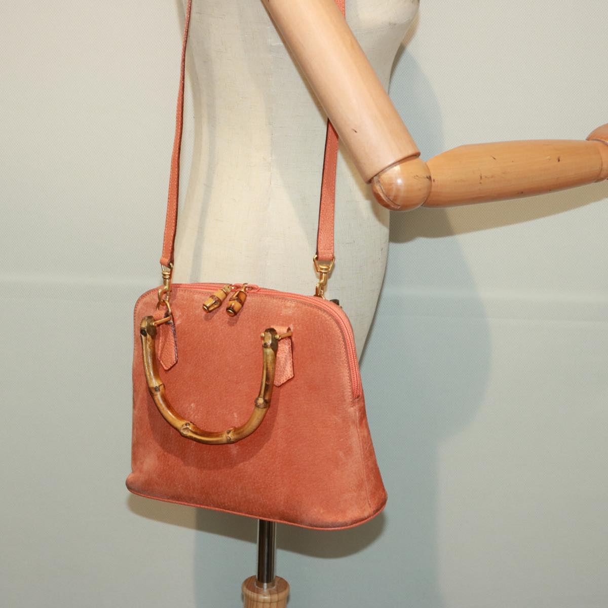 GUCCI Bamboo Hand Bag Suede 2way Orange 000 1274 0290 77736
