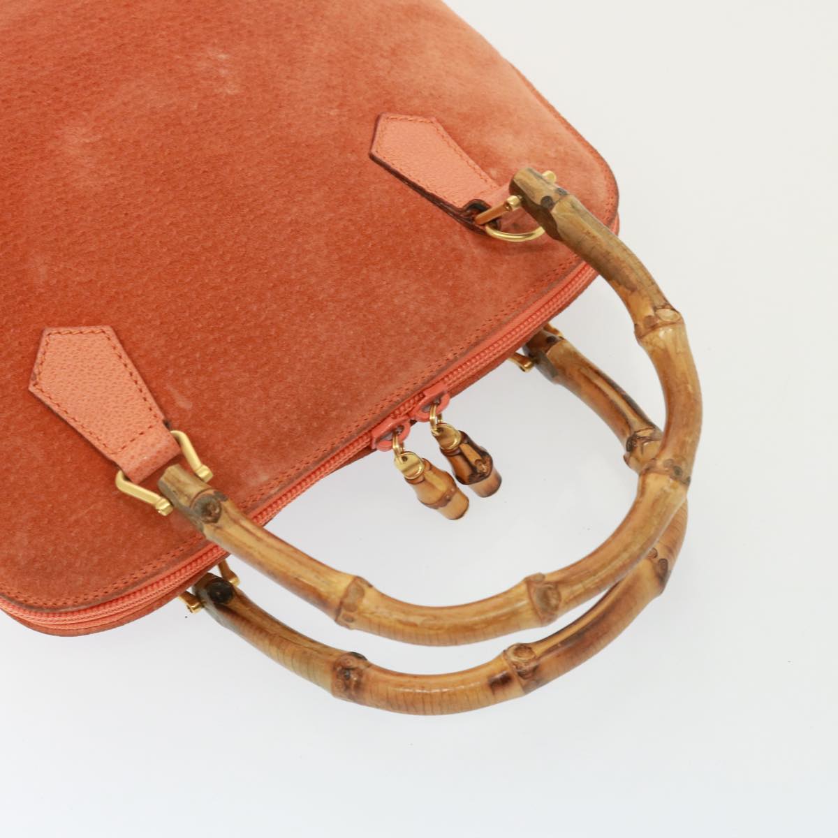 GUCCI Bamboo Hand Bag Suede 2way Orange 000 1274 0290 77736