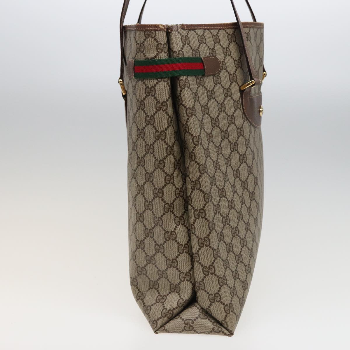 GUCCI GG Supreme Web Sherry Line Tote Bag PVC Beige Red 39 02 091 77790
