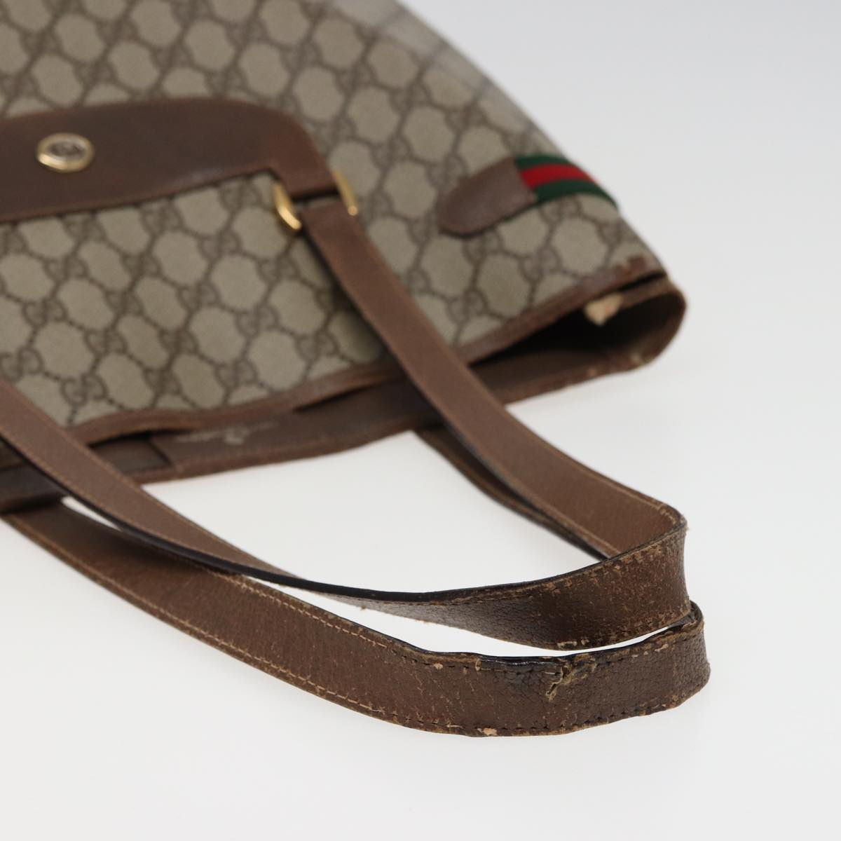 GUCCI GG Supreme Web Sherry Line Tote Bag PVC Beige Red 39 02 091 77790