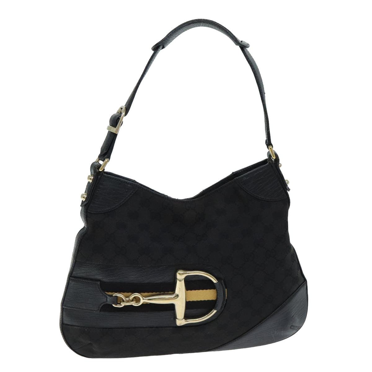 GUCCI GG Supreme Horsebit Shoulder Bag PVC Leather Black 137388 77823