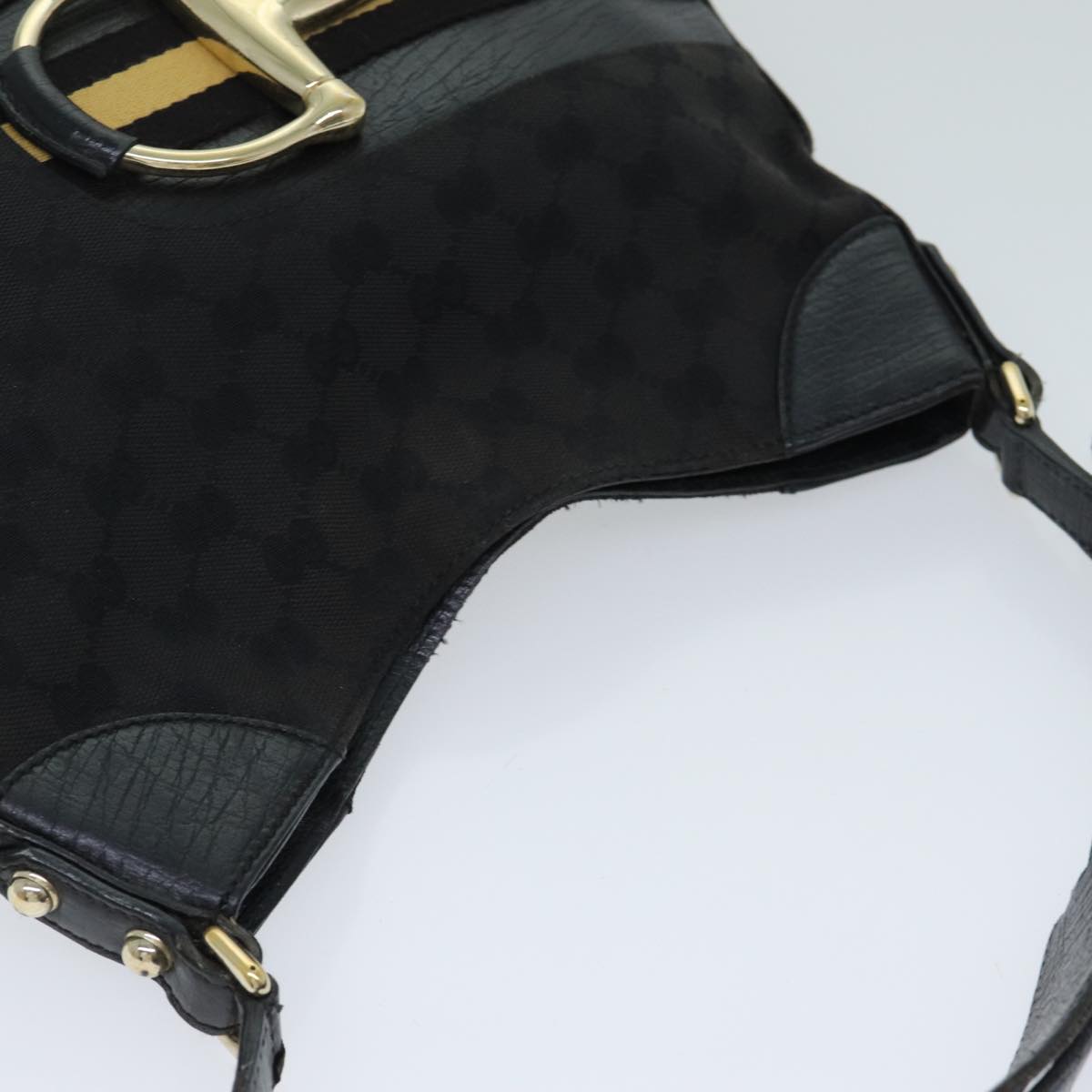 GUCCI GG Supreme Horsebit Shoulder Bag PVC Leather Black 137388 77823