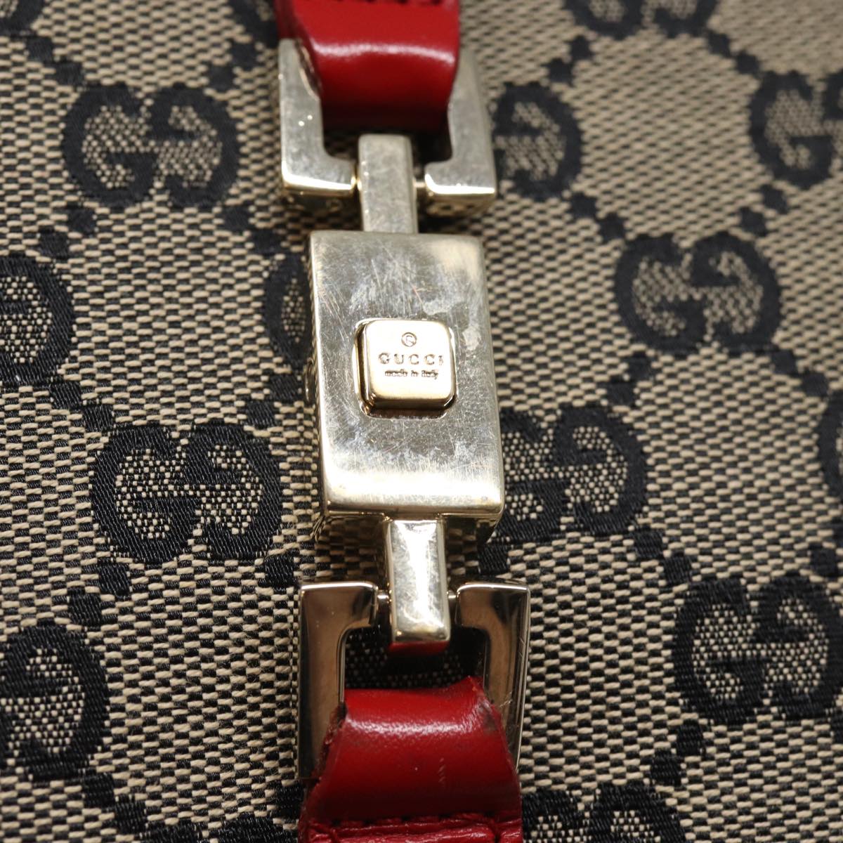 GUCCI GG Canvas Jackie Hand Bag Red Beige 002 1065 3444 77824